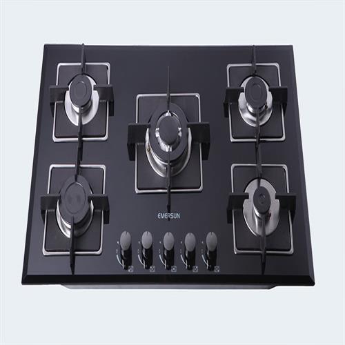 اجاق گاز صفحه شیشه ای 5شعله پلوپز وسط، چربی گیر مربع استیل امرسان